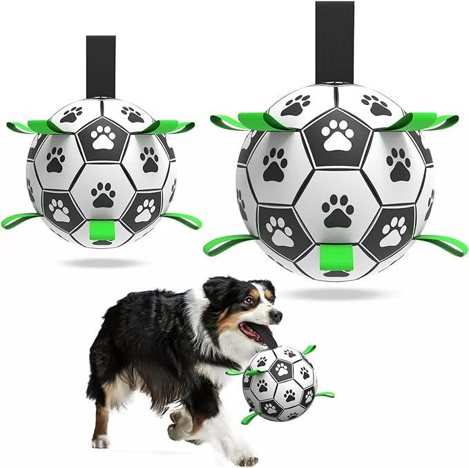 Smart QDAN 2 PCS Dog Toys Soccer Ball Set with Straps Interactive Dog Toys for Tug of War Puppy Birthday Gifts Dog Water Toy Durable Dog Balls for Medium Large Dogs（6 8 Inch）About This Refined