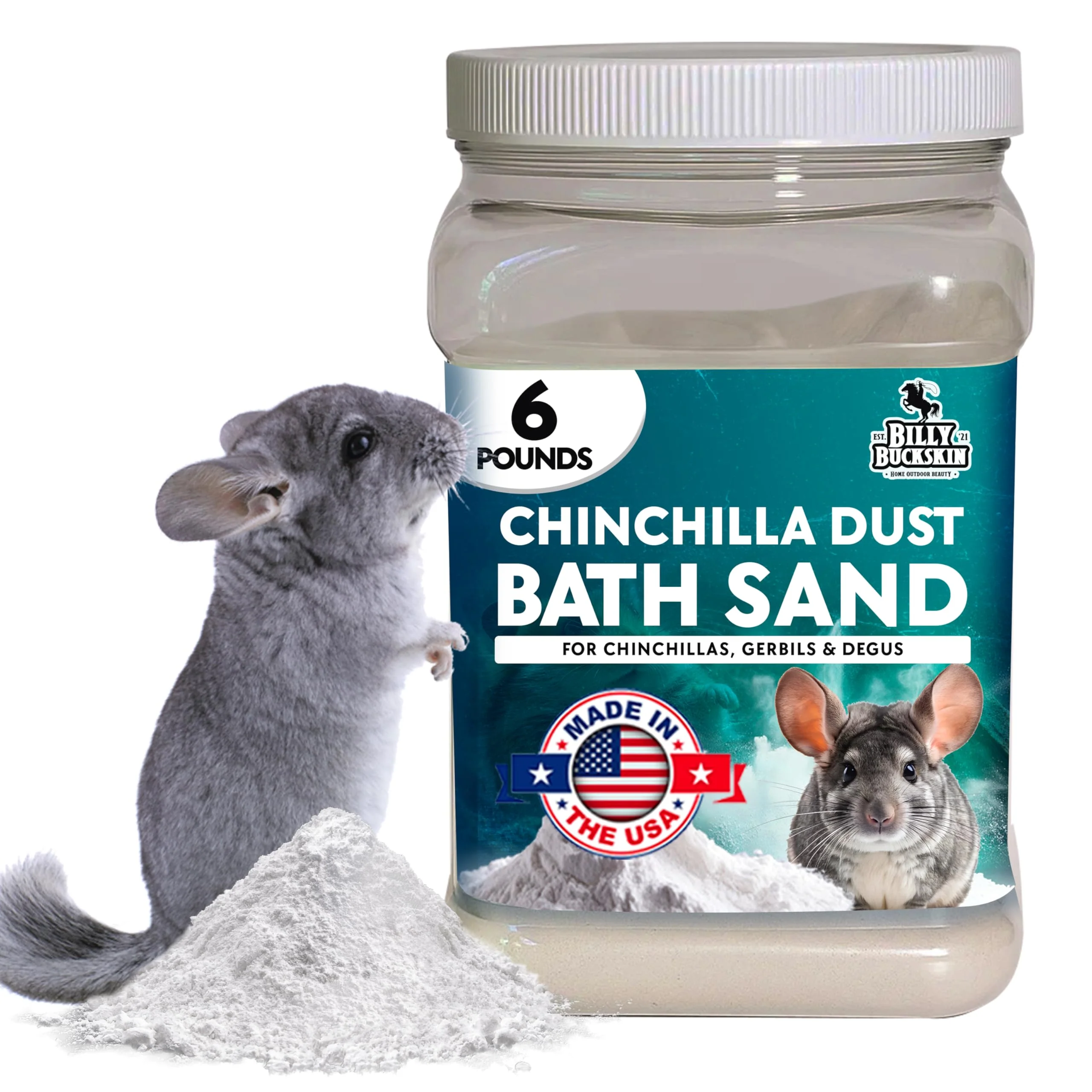 High-Grade 6 lb Chinchilla Dust Bath Jar – Pure All-Natural Pumice Sand for Small Pets Billy Buckskin Functional
