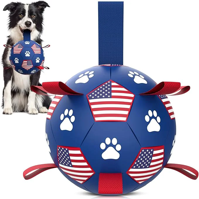 Traditional QDAN Dog Toys Soccer Ball with Straps Durable Dog Balls for Small Medium Beach Pool Dog Water Toy 6 Inch About This Product Efficient