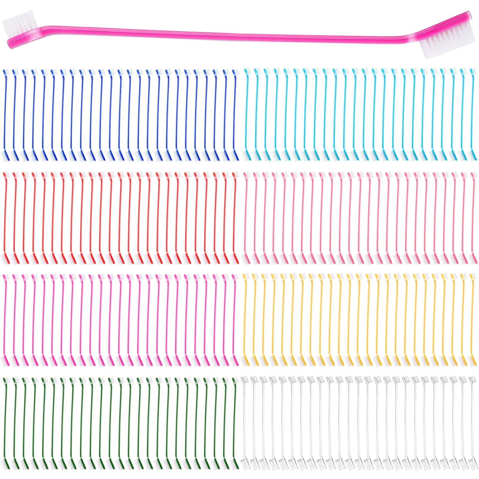 Detailed Nuogo 200-Count Dual-Head Dog Toothbrush Kit – Long-Handle Pet Dental Care 8 Colors Modern