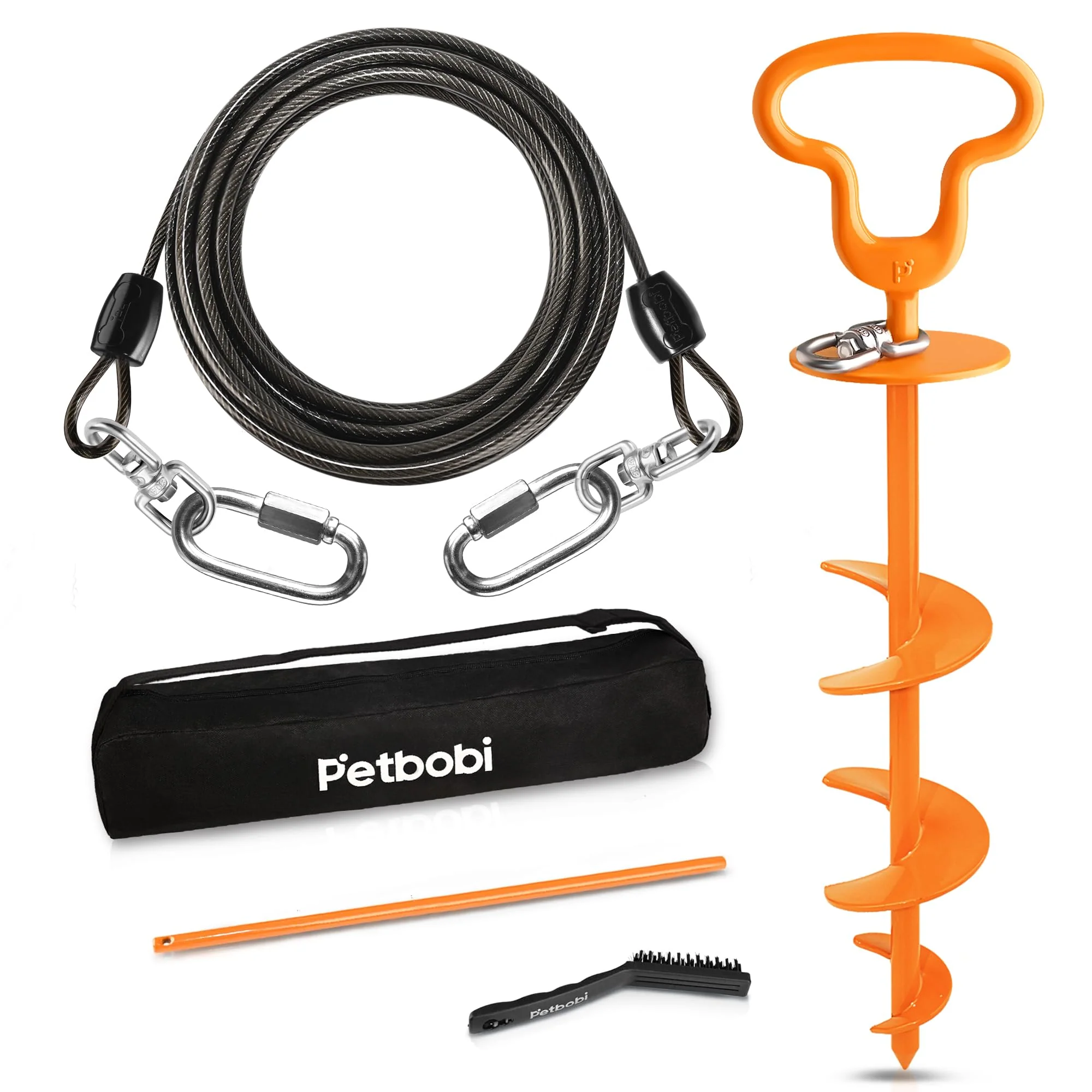Solid Petbobi Heavy Duty Dog Tie Out Cable Spiral Stake – 20ft Up to 300lbs Specialty