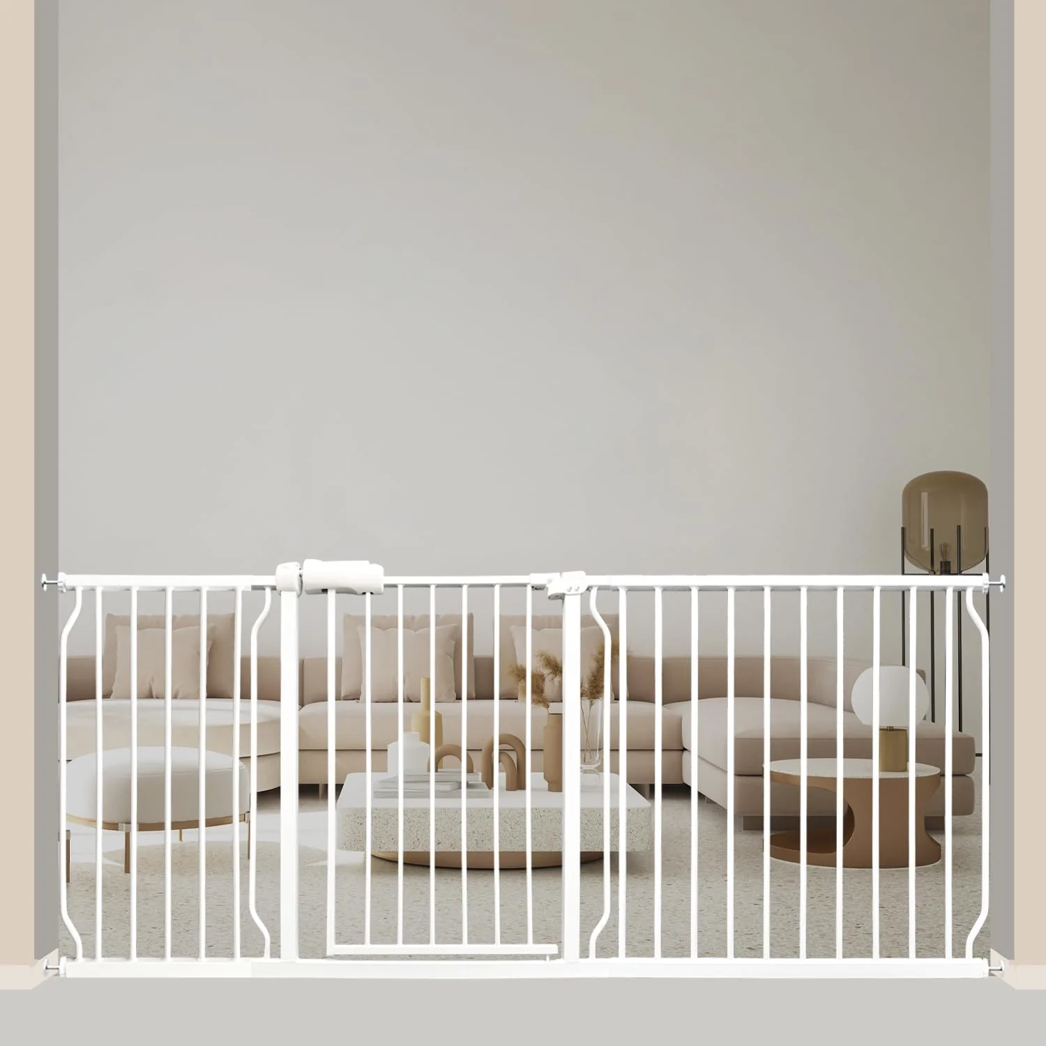 Durable Baby Gates Extra Wide 71.5-76.4 Inch Large Baby Gates for Stairs Tension Pet Dog Gates Indoor for Doorways No Drilling Pressure Mounted Pet Gates for Kids Refined