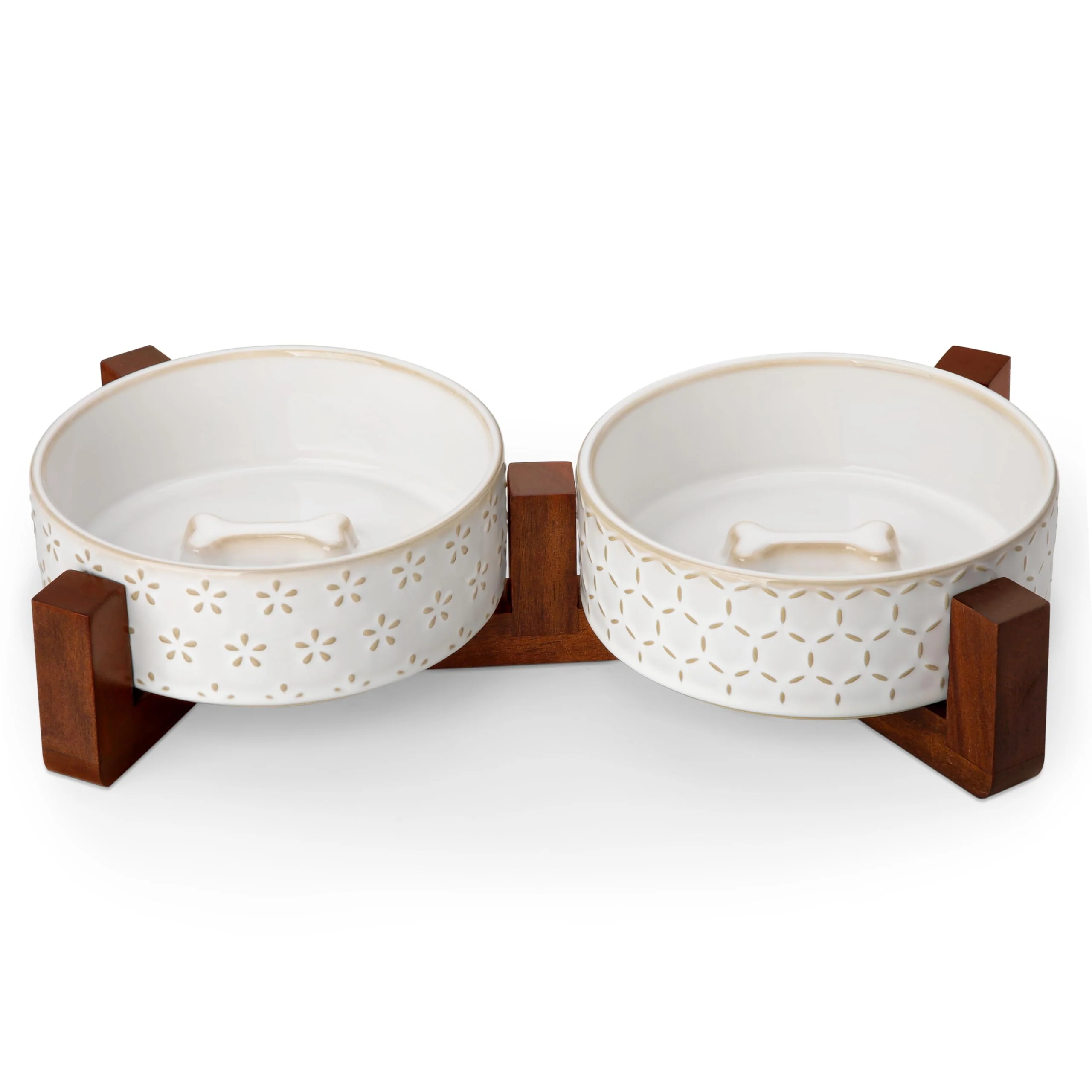 Prestigious MALACASA Dog Bowl Set with Walnut Wood Stand – d Ceramic Bowls Smooth