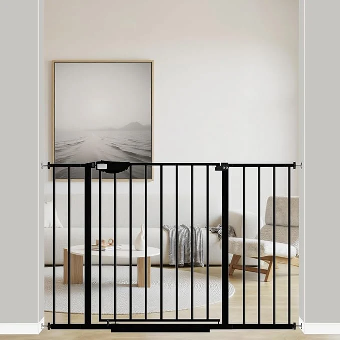 Advanced ALLAIBB Triple Lock Extra Wide Baby Gate Pressure Mounted Walk Through Safe Auto Close Black Metal Dog Pet Puppy Cat for Stairs Doorways Kitchen 29.72-47.24 About ThisOverview Expertly Made