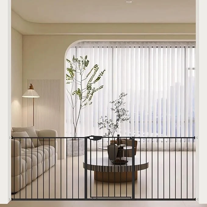Verified ALLAIBB Triple Lock Extra Wide Baby Gate Pressure Mounted Walk Through Safe Auto Close Black Metal Dog Pet Puppy Cat for Stairs Doorways Kitchen 76.77-86.22 About ThisOverview Lightweight