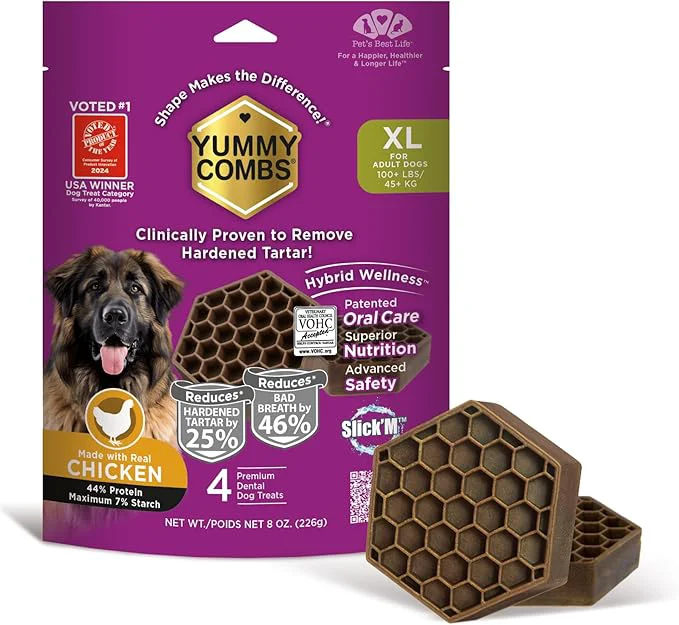 Smart Yummy Combs Dog Dental Treats – Vet VOHC Removes Tartar Cleans Teeth – Yummy High Protein Chicken Treat for Extra Large Dogs Mini Pack 4 Count About ThisOverview Elite