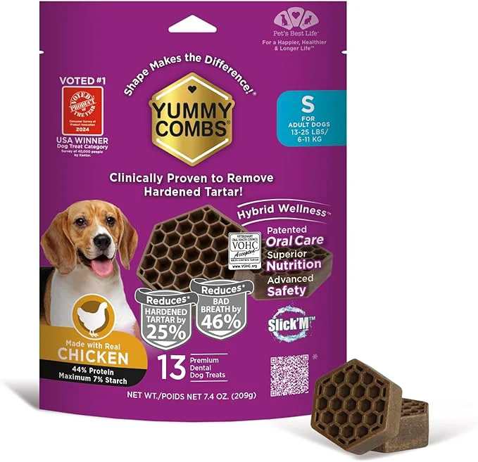 Lightweight Yummy Combs Dog Dental Treats – Vet VOHC Removes Tartar Cleans Teeth – Yummy High Protein Chicken Treat for Small Dogs Mini Pack 13 Count About ThisOverview Superior