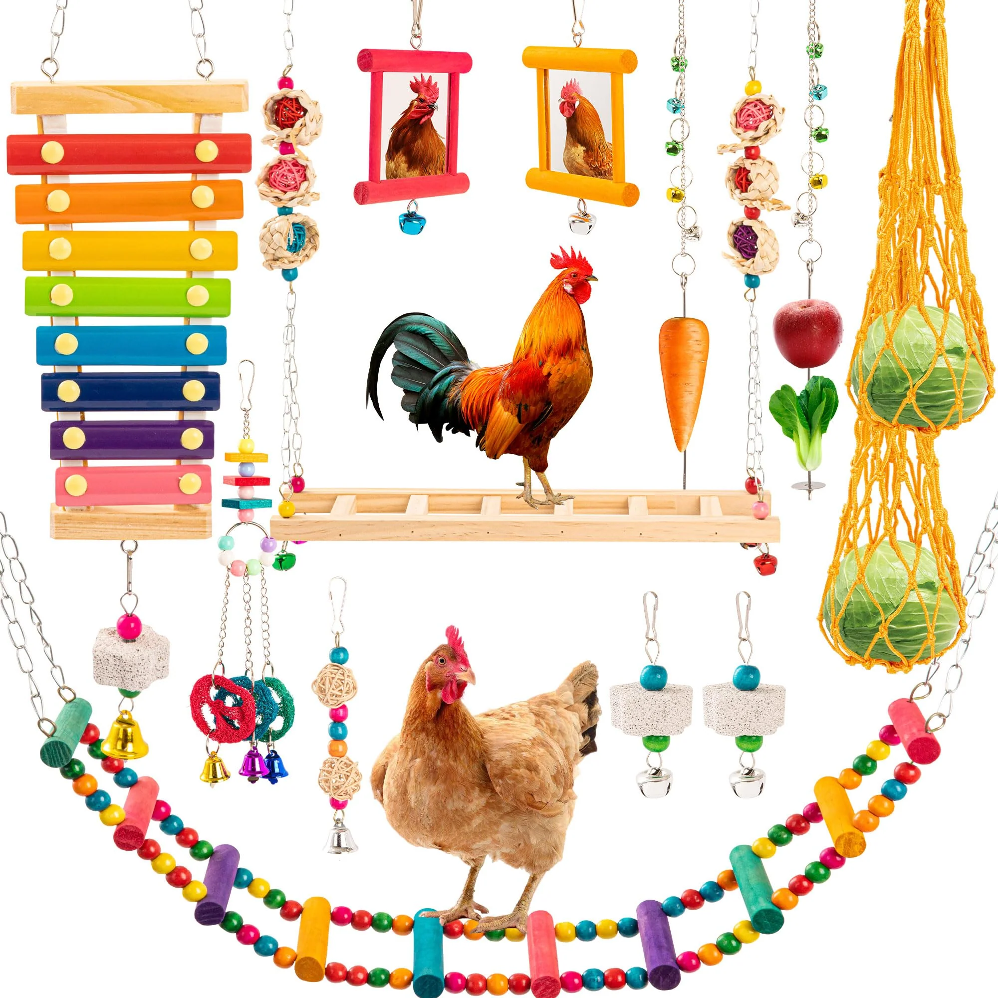 Enhanced RLRICH 14Pcs Chicken Toys for Coop — Enrichment Set with Mirrors and Feeder Reliable
