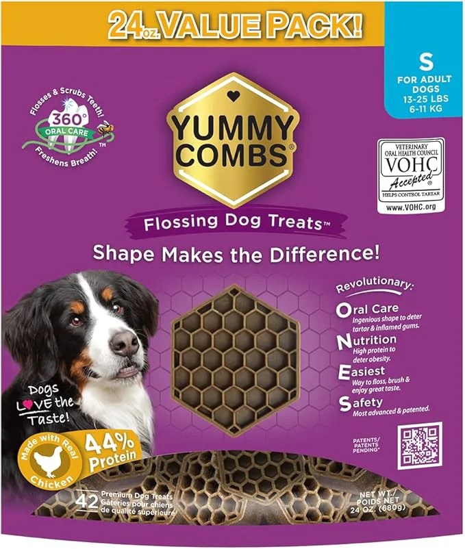Reliable Yummy Combs Dog Dental Treats – Vet VOHC – Delicious Chicken Protein – Removes Tartar with Cleaning Comb Shape – Dental Dog Treats for Small Dogs 24oz 42 Count About ThisOverview Secure