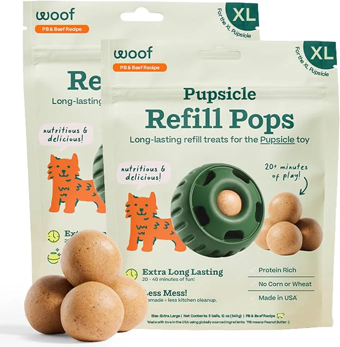 Green WOOF Pupsicle Refill Pops – Low-Mess Dog Snacks – with Peanut Butter and Beef – Dog Treats – Long Lasting – XL Pops – 5 Count – 2 PackAbout ThisOverview High-Grade