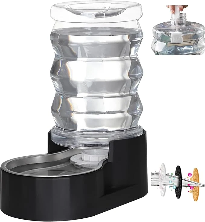 Smart RIZZARI Dog Food Water Dispenser 7L Automatic Black Large Stainless Steel Waterer with Filter – Gravity Water Feeder – Healthy Hydration for Pets Indoors OutdoorsAbout ThisOverview Relaxed