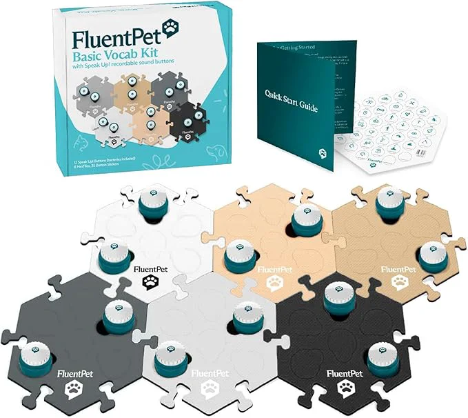 Fashionable FluentPet Speak Up Key Vocab Kit with Clearer Upward-Facing Sound – 12 Recordable Buttons for Dogs 6 Neutral HexTiles Dog Cat Communication Buttons Set with BatteriesAbout This Fast