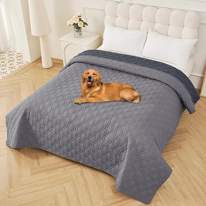 Convenient Smiry Waterproof Dog Blanket 82×82 Inch Soft Pet Bed Cover Reversible Washable Sofa Couch Furniture Protector for Small Medium Large Dog Puppy Cat Geometric Grey Dark GreyAbout ThisOverview Top-Quality