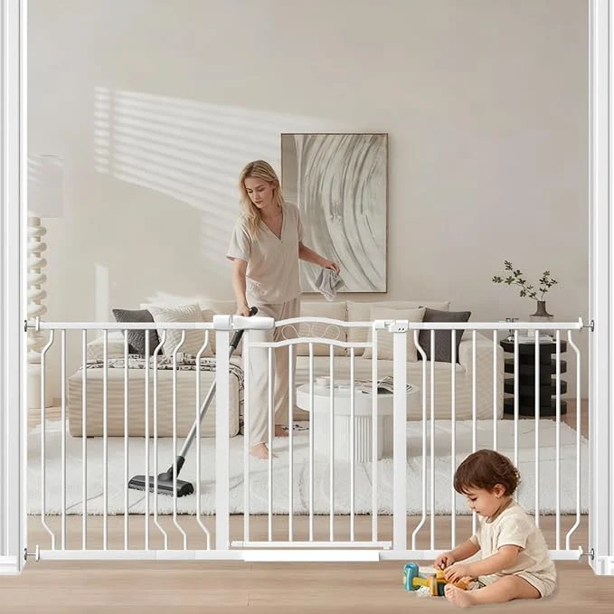 Organic Extra Wide Dog Gate for Doorways 62.6-72 in Walk Through Long Baby Gates for Large Openings No Drill Child Safety Gate for Pets Kids Toddler Doggy Barrier Indoor Metal 30 Tall WhiteAbout ThisOverview Contemporary