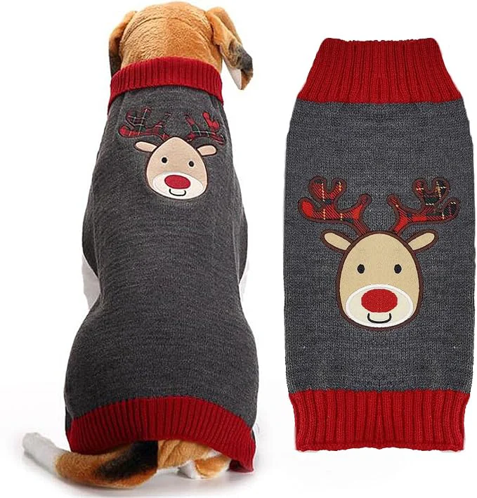 High-Performance Dog Christmas Sweater Xmas Pet Clothes Cute Gray Reindeer Holiday Puppy Cat Pure