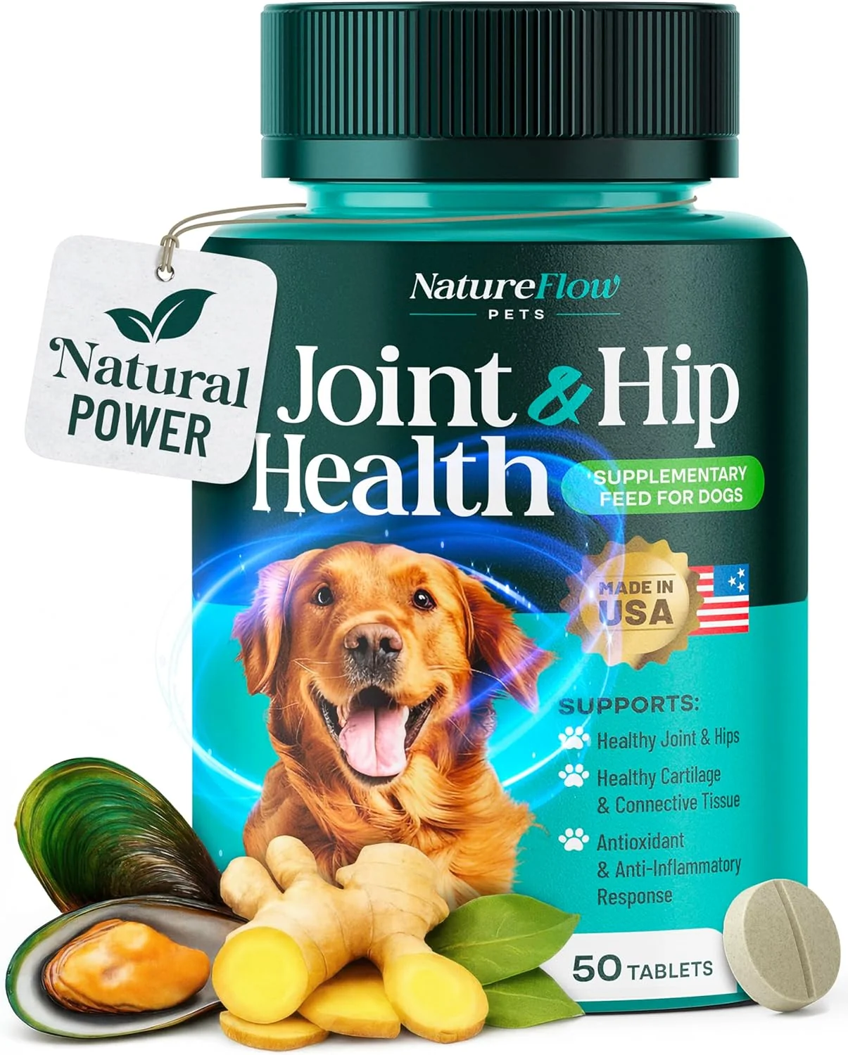 Certified Joint Supplement for Dogs Power of Nature Made in USA Up to 100 Days Unique Formula Green-Lipped Mussel Glucosamine Chrondroitin MSM Devils Claw Hip and Joint Supplement All Breeds – 50 ct Innovative