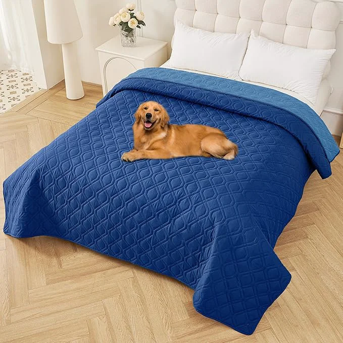 Functional Smiry Waterproof Dog Blanket 82×82 Inch Soft Pet Bed Cover Reversible Washable Sofa Couch Furniture Protector for Small Medium Large Dog Puppy Cat Geometric Navy BlueAbout ThisOverview Verified