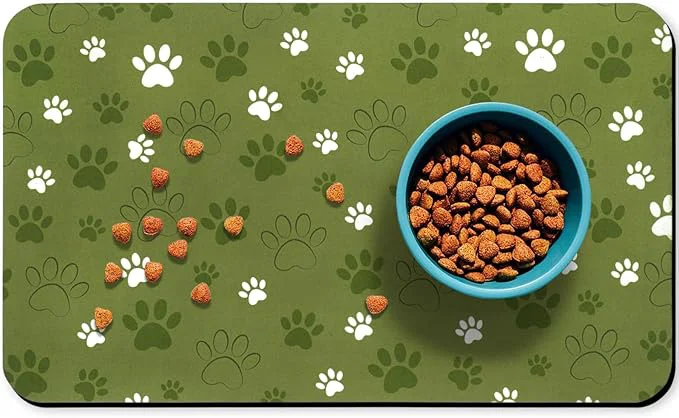 Traditional Dog Food Mat Absorbent Water Bowl Mats Cat Pet Feeding Placemats Dark Green 12 Durable