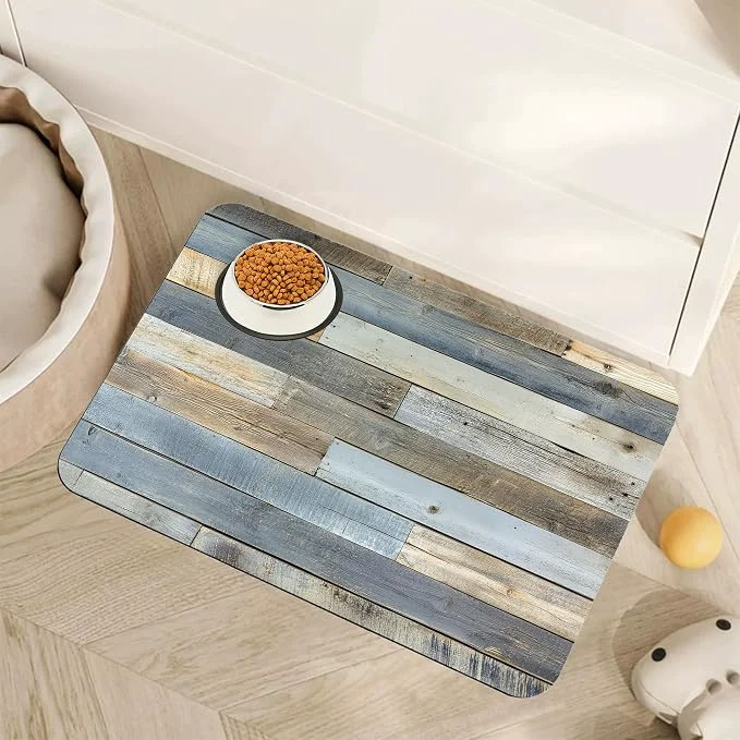 Artisan Vintage Barn Wooden Dog Cat Food Mat Rustic Wood GrainAbsorbent Pet Feeding Mat Effective
