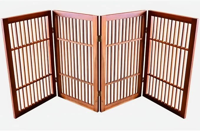 Smart Pet Dog Gate Strong and Durable standing Folding Acacia Hardwood Portable Wooden Fence Indoors or Outdoors by Urnporium Brown Pet Gate 4 Panel 30 Tall About ThisOverview Dependable