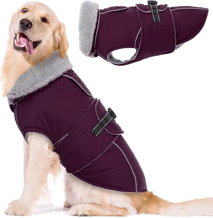 Trusted Lelepet Warm Dog Coat Waterproof Dog Jacket for Extra Large Dogs Reflective Fleece Vest with Adjustable Buckle Hook Loop Windproof Cold Weather Coats for Small Medium Large Dogs Dark Purple XXXLAbout ThisOverview Trendy