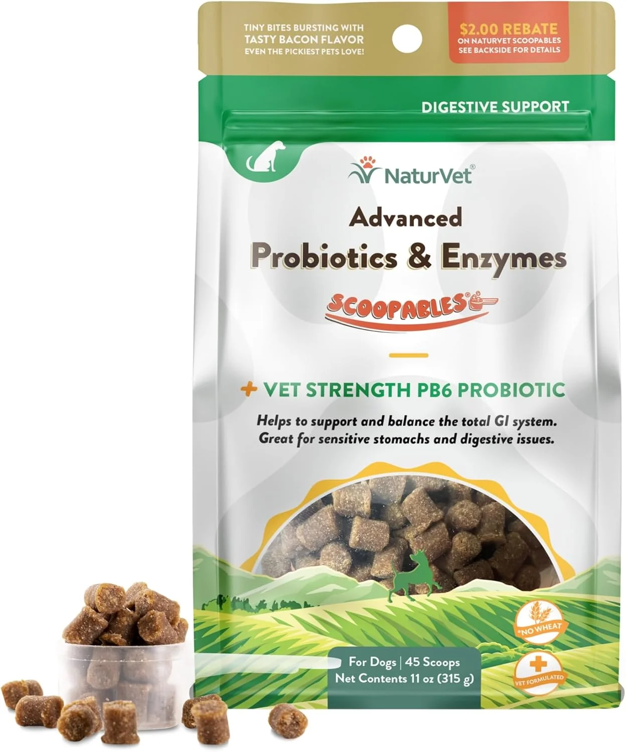 Pure NaturVet Scoopables Advanced Probiotics for Dogs – Chewable Dog Probiotics Digestive Enzymes – Support a Healthy Gut for Your Pet – Hickory Smoked Bacon Flavor 11oz Bag Selected