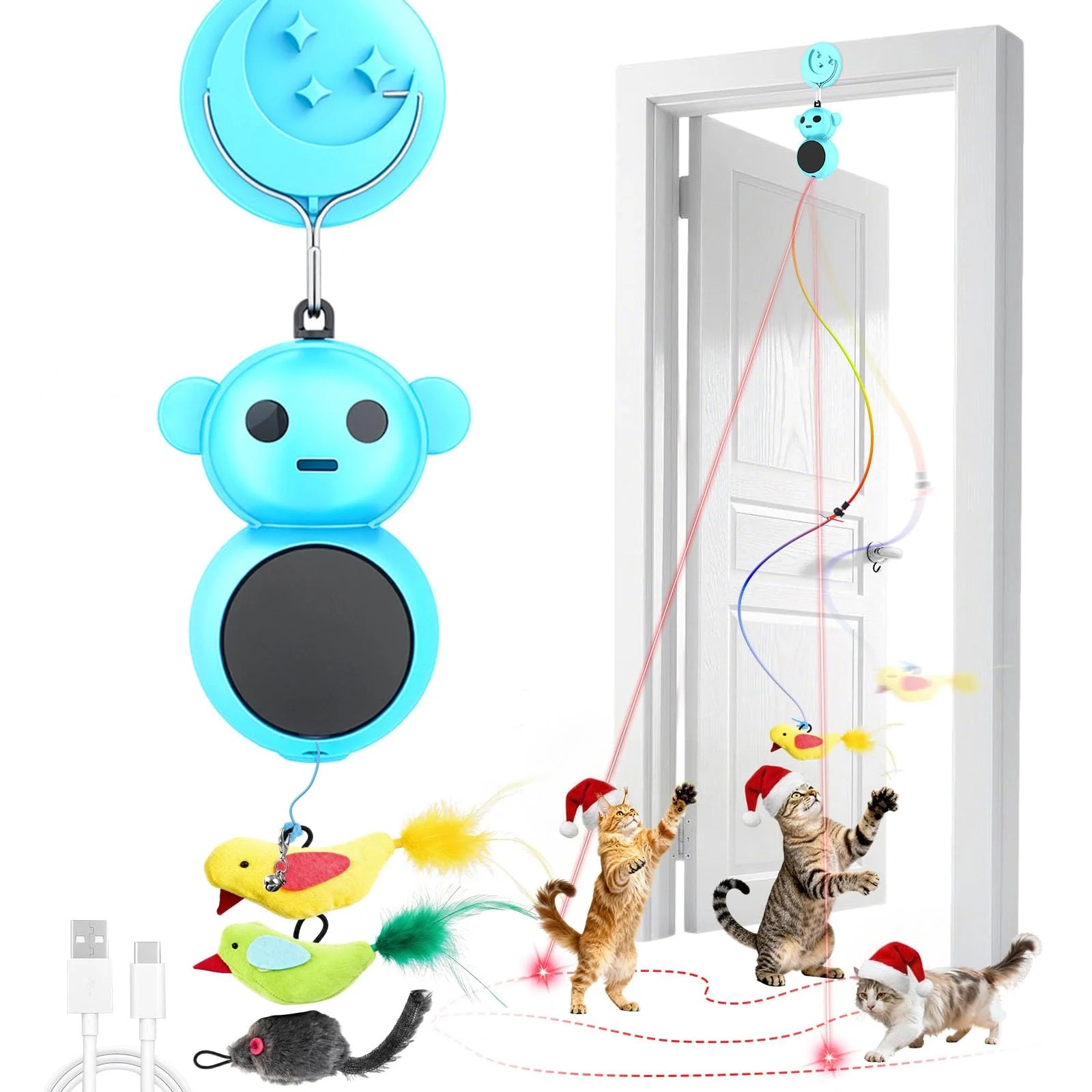 Original Catpick joy 2-in-1 Interactive Cat Toy — Door-Mount Flying Bird Mouse Wand Functional
