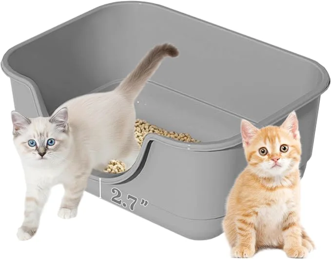 Organic Low Entry Small Litter Box for Kittens Kitty Plastic Litter Boxes Open Top Enhanced