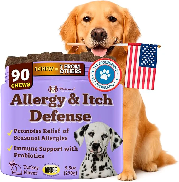 Consistent Natural Dog Company Allergy Itch Defense Chews – Allergy Support for Dogs Itch Relief Skin Coat Gut Health with Probiotics Colostrum Salmon Oil Grain- Dog Supplement 90 ctAbout This Verified