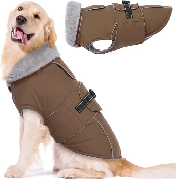 Fine Crafted Lelepet Warm Dog Coats for Large Dogs Waterproof Dog Jacket Reflective Pet Fleece Vest Windproof Cold Weather Coats with Adjustable Buckle Leash Hole Brown XLAbout ThisOverview Functional