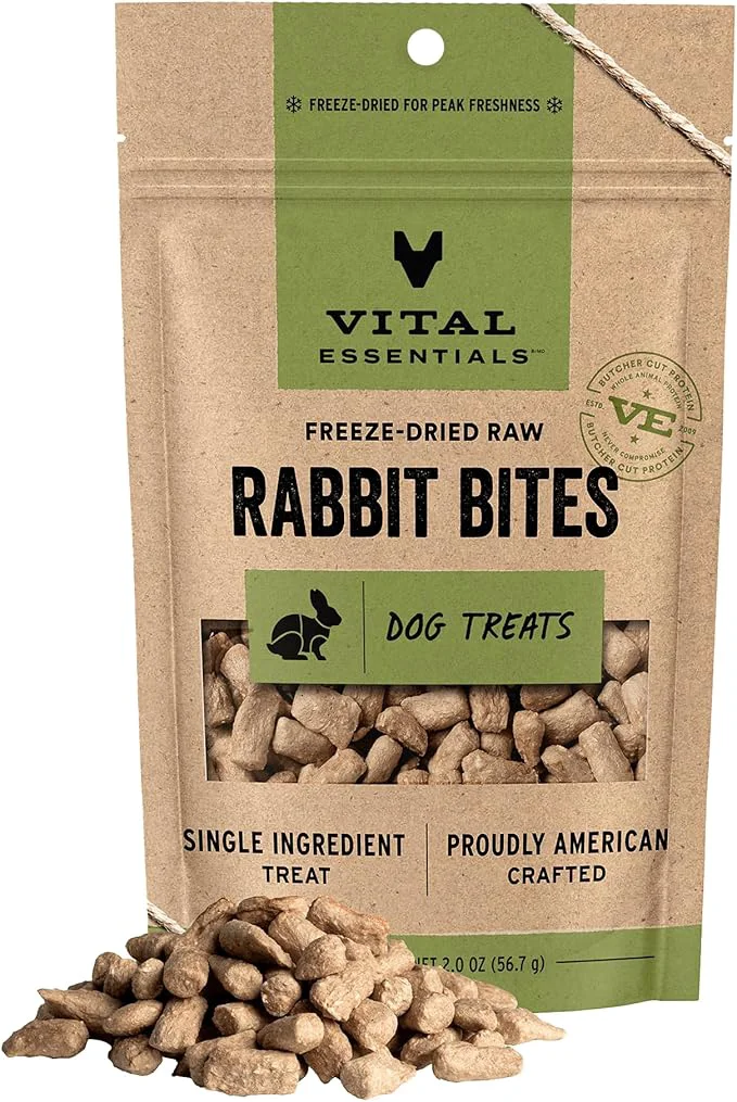 Authentic Vital Essentials Rabbit Bites Dog Treats 2 oz ze-Dried Raw Single Protein Premium Quality High Protein Training Treats Grain Gluten Filler About This First-Class