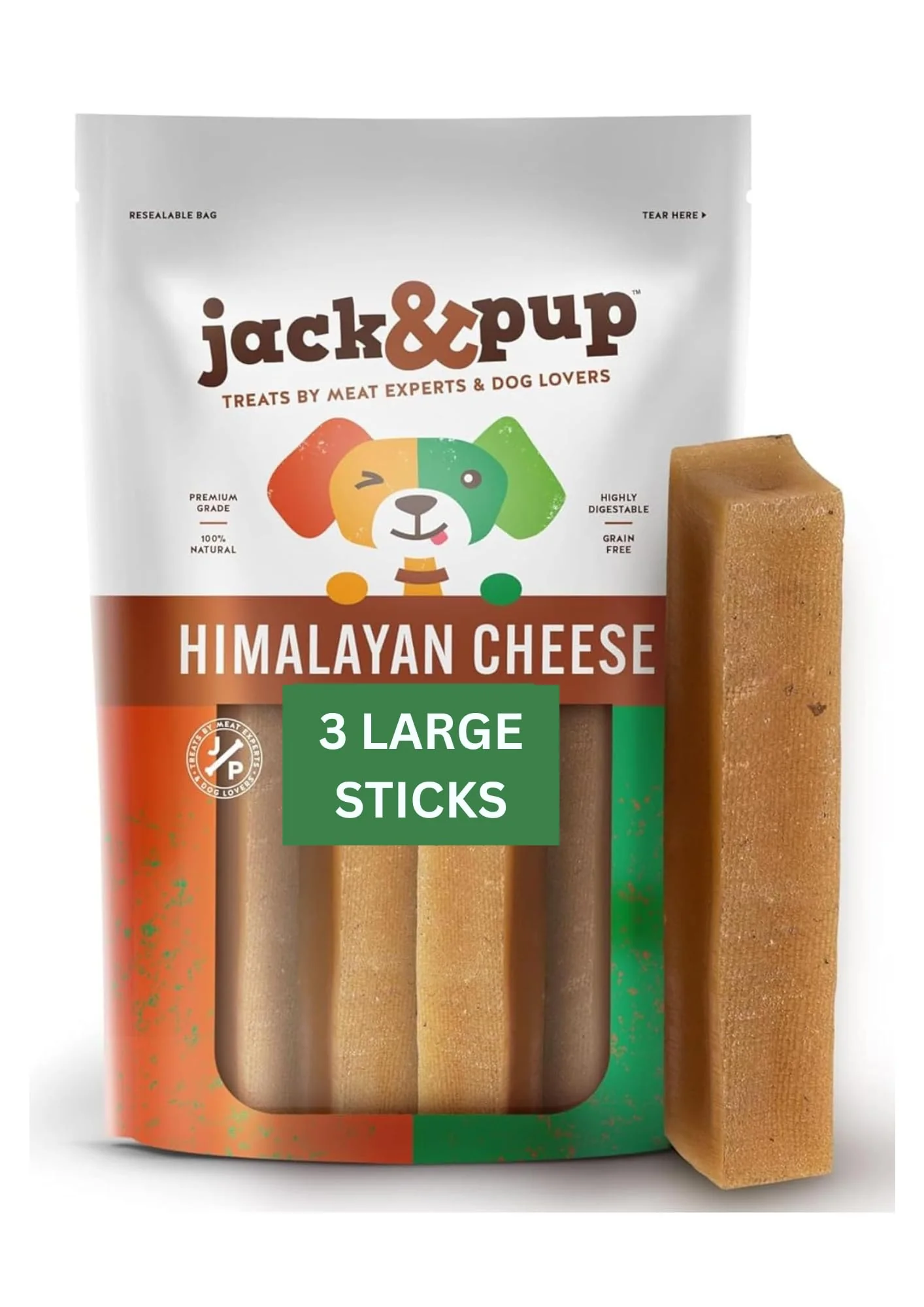 Fine Crafted Jack Pup Himalayan Yak Cheese Dog Chews 3-Pack Hard Yak Chews for Large Aggressive Chewers Green