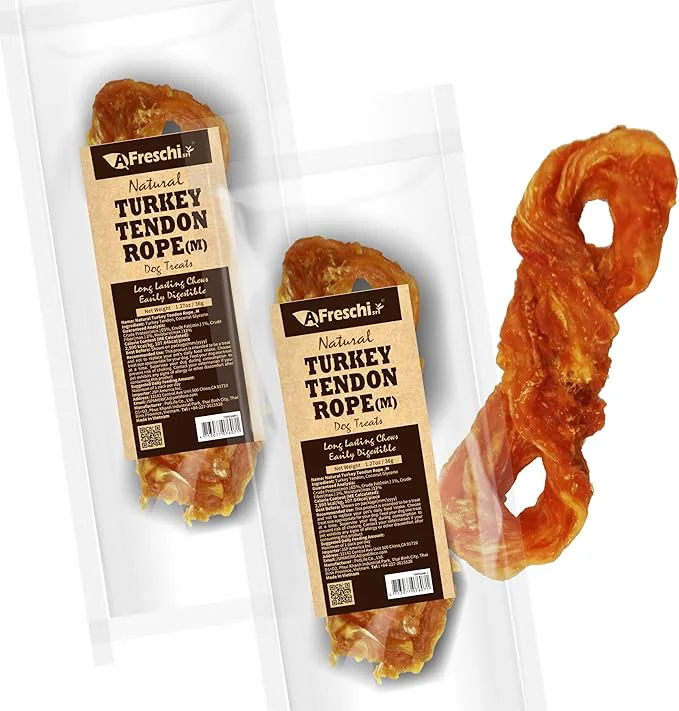 Solid AFreschi Turkey Tendons for Dogs USA-Sourced Healthy Dog Treats Rawhide- Puppy Chews Long Lasting All Natural Hypoallergenic Dog Treats for Medium Breeds 2 Count Pack Rope M About This Excellent