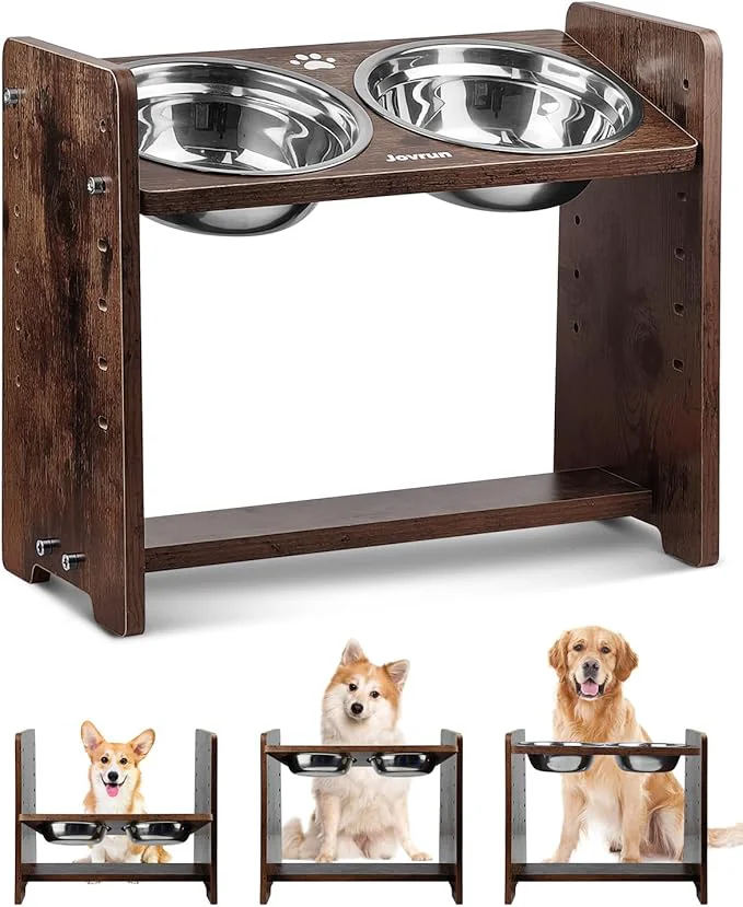 Easy-to-Use d Dog Bowls Adjustable Raised Dog Bowl Stand for Medium Size Dogs and Cats Durable Bamboo Dogs Feeder with 2 Stainless Steel Bowls and Non-Slip Feet Pet Food Bowl for Medium SizesAbout ThisOverview Detailed