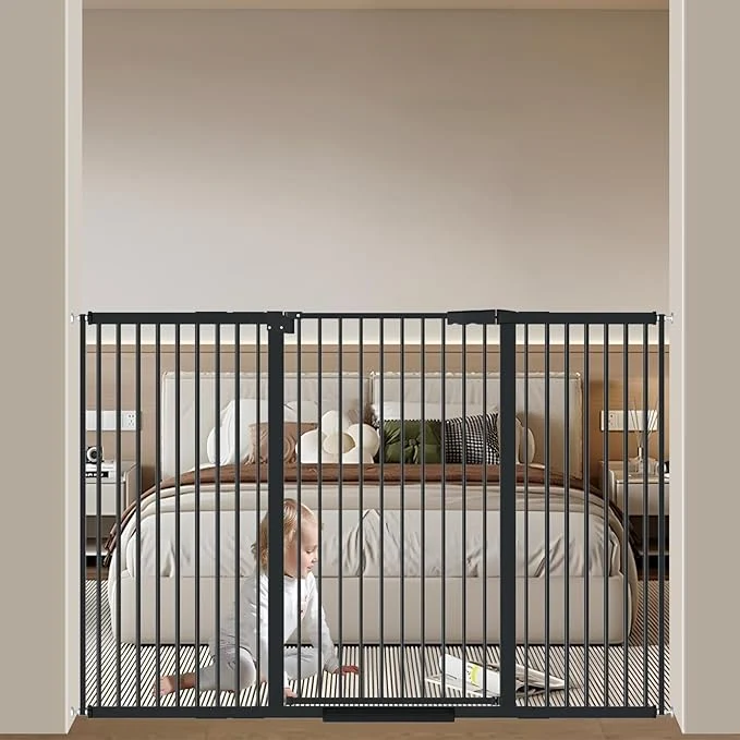 Top-Quality 40.55 Tall 1.37 Ultra Narrow Spacing Dogs Pets Baby Gate for Doorway Safety Proof Indoor 53.74-61.61 Extra Wide Puppy Pressure Mounted No Drill Walk Through Black Metal HallwayAbout ThisOverview Lightweight