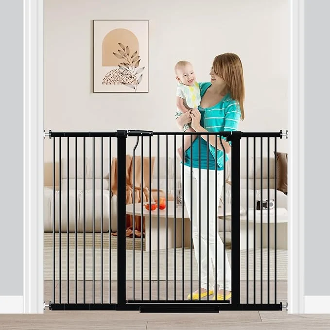 Smooth Fairy Baby 40.5 Extra Tall Baby Gate for Stairs Fits Openings of 40.6 to 54.7 Wide Extra Wide Dog Gate Indoor Pressure Mounted Walk Thru Swing Auto Close Metal Puppy Barrier for Doorway BlackAbout ThisOverview Solid