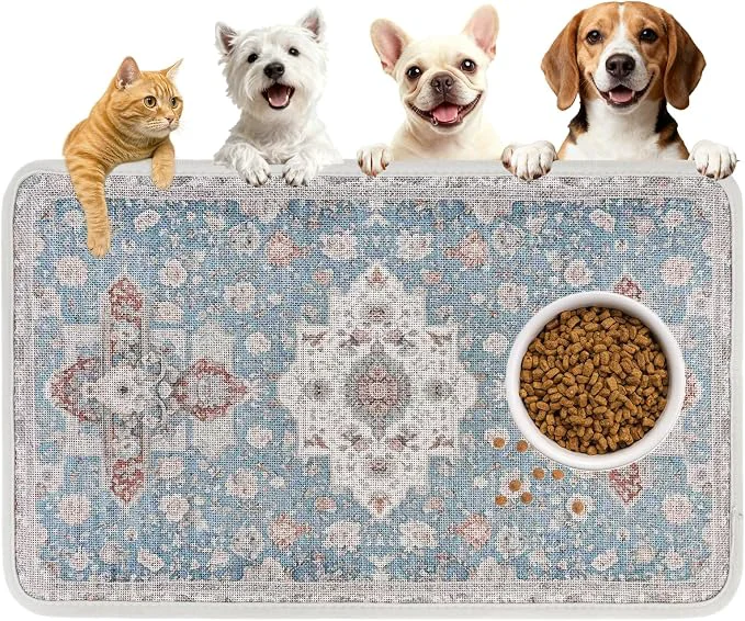 Next-Generation PUPTECK Dog Food Mat Absorbent Pet Feeding Bowl Mat Non-Slip Dog Mat Genuine