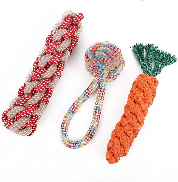 Easy-to-Use 3PCS Natural Cotton Rope Toys for Small Dogs and Puppies Dog Dental Care Chew Selected
