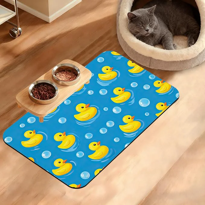 Official Yellow Rubber Ducks Dog Food Mat Soap Bubbles Absorbent Pet Feeding Mat Professional