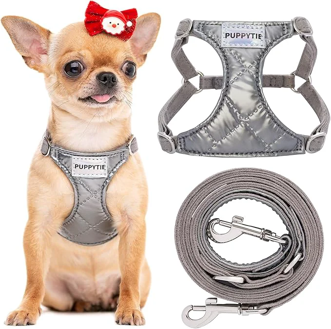 Environmentally Friendly Puppytie No Pull xs Dog Harness with Multifunction Dog Leash Soft Adjustable No Choke Escape Proof Pet Harness Vest Glossy Grey XXSAbout ThisOverview Selected