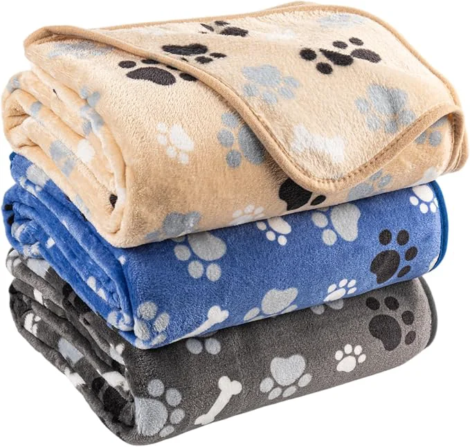 Fast Dog Blanket Paw Bone Pattern 1 Pack 3 Colorful 60 50 Super Soft Warm Flannel Convenient