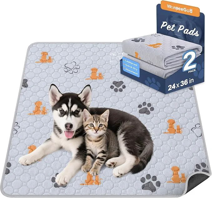 Lightweight Washable Pee Pads for Dogs 2 Pack Absorbent Reusable Training Dog Pads Pet Superior