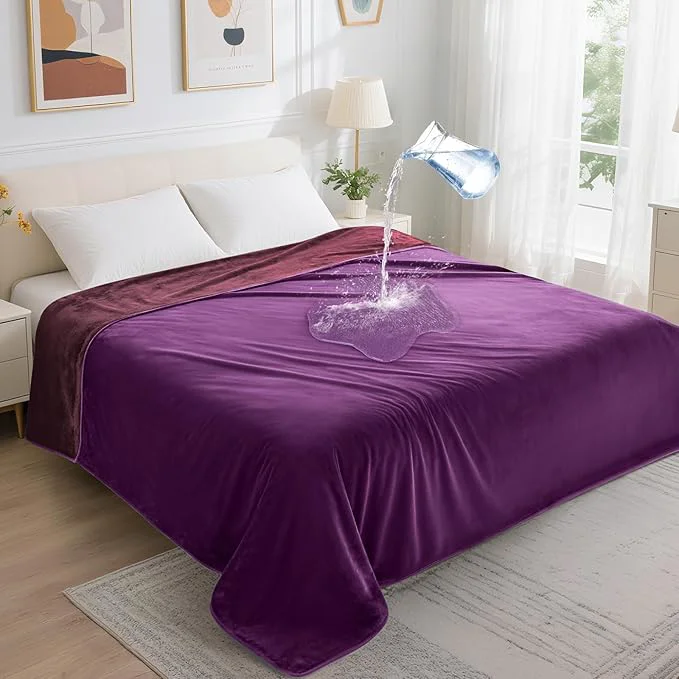 Proven LOOBANI Waterproof Blanket for Bed Reversible Soft Flannel King Size Bed Breathable