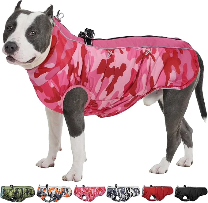 Fine Crafted Dog Coat Winter Warm Dog Jackets for Large Dogs Reflective Snowsuit with Harness Fleece Dogs Snow Jacket Waterproof Pet Clothes for Cold WeatherAbout ThisOverview Refined