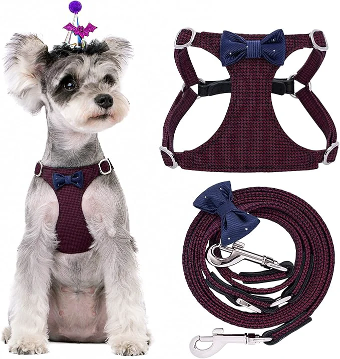 Traditional Puppytie No Pull Small Dog Harness with Multifunction Dog Leash Lightweight Soft Adjustable No Choke Escape Proof Pet Harness Vest Pet Harness Vest Plaid deep red SAbout ThisOverview First-Class
