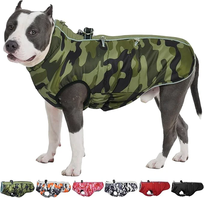 Comfortable Dog Coat Winter Warm Dog Jackets for Large Dogs Reflective Snowsuit with Harness Fleece Dogs Snow Jacket Waterproof Pet Clothes for Cold WeatherAbout ThisOverview Contemporary