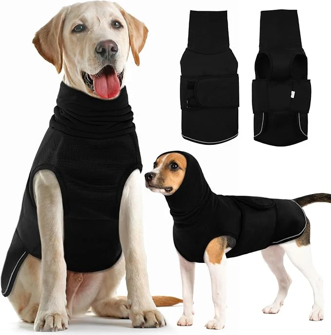 High-Performance IDOMIK Dog Anxiety Calming Hoodie Breathable Dog Anxiety Jacket Vest Coat for Thunderstorms Fireworks Vet Visits Separation Adjustable Pet Hoodies for Noise Block Ear Protection Recovery Black LAbout ThisOverview User-Friendly