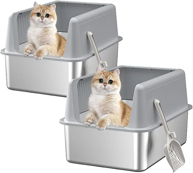 Enhanced 2PACK Stainless Steel Cat Litter Box Crafted