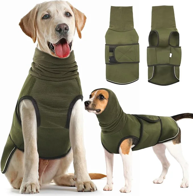 Reusable Anxiety Calming Hoodie for Dogs – Breathable Jacket Vest Coat for Thunderstorms Fireworks Vet Visits Separation – Adjustable With Noise Block Ear Protection Recovery – 2XL GreenAbout ThisOverview High-Grade