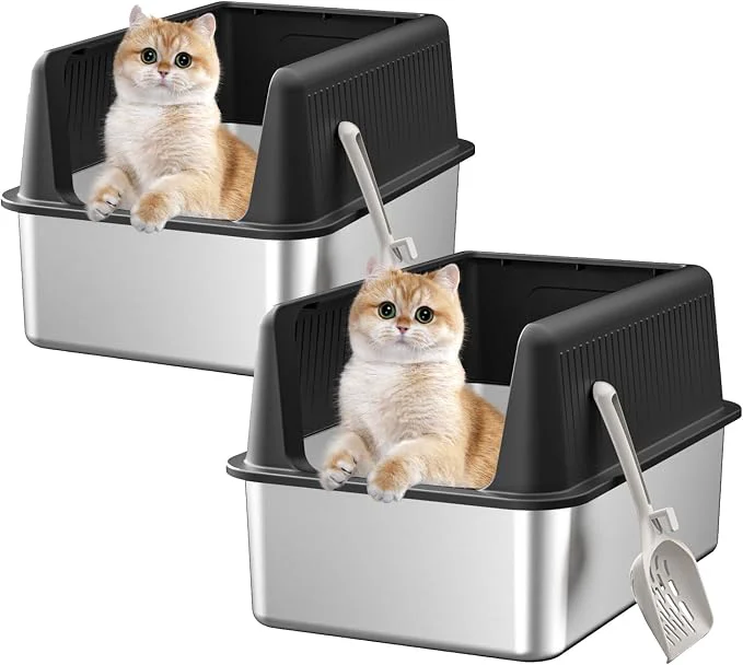 Modern 2PACK Stainless Steel Cat Litter Box Breathable